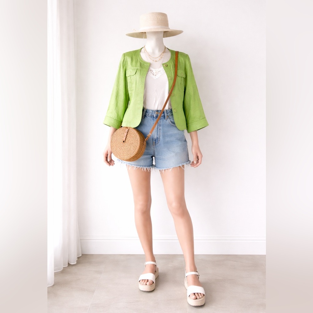 RUBY RD Green Collarless Cropped Bracelet Length … - image 3